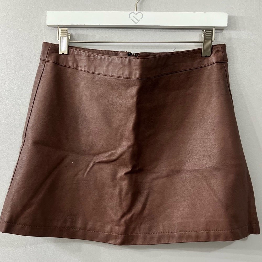 Brown leather mini skirt